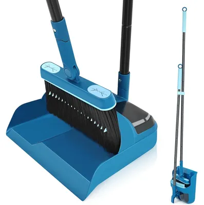 Image de Balai et pelle Set 138CM manche long Camping Balai Terrasse Bleu