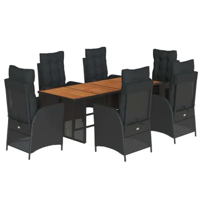 Produktbild von vidaXL 7-tlg. Garten-Essgruppe mit Kissen Schwarz Poly Rattan