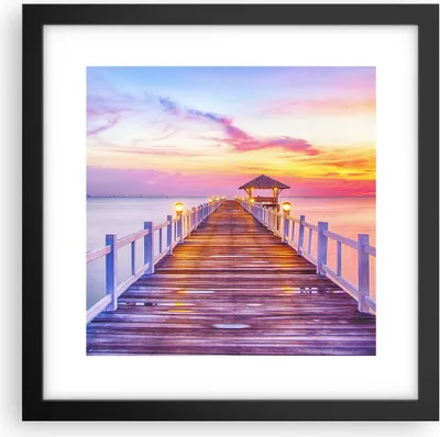 Produktbild von Gerahmtes Poster - Schwarzer Rahmen - Sonnenuntergang Wasser Brücke Horizont - 30x30 cm - Wand Bild - Wanddeko - Wandbilder - Wandposter - Bilderrahmen - Bilder - Kunstdruck - P2BAC30x30-2515