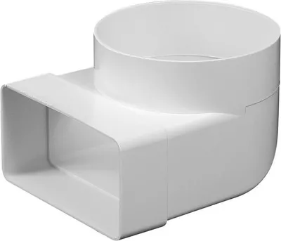 A white PVC ventilation adapter with a rectangular inlet and a circular outlet, shown against a white background.