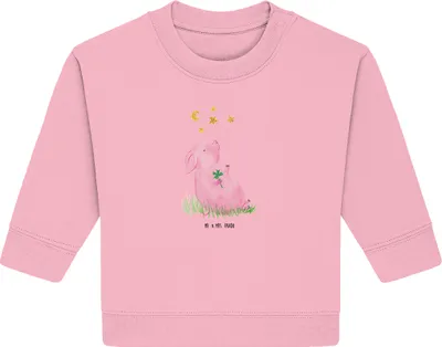Produktbild von Mr. & Mrs. Panda Organic Baby Pullover Schwein Glück 6. - 12. Monat - Baumwolle Pink - Geschenk, Motivation, Bullover, Sterne, Glücksbringer, Träume, Lustige Sprüche, Ziele