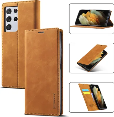 Produktbild von Galaxy S21 Ultra 5G Hülle, Standfunktion Kartenfach Wallet Leder Schutzhülle für Samsung Galaxy S21 Ultra 5G Braun
