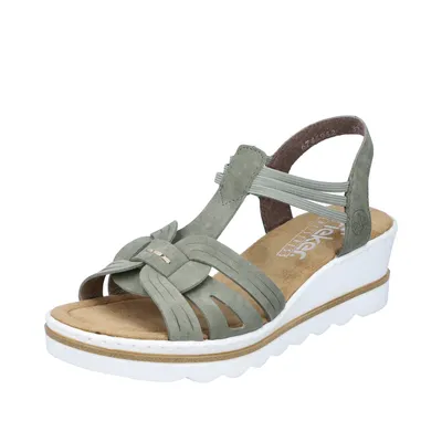Produktbild von Rieker Damen Sandale Plateau Sandalette T-Riemen Keilabsatz Stretch 67459, Größe:40 EU, Farbe:Grün