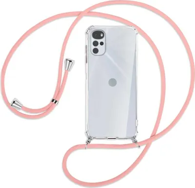 Produktbild von Handykette Backcover-Schutzhülle mit Band (Metall silberfarben) für Motorola Moto G22 4G - rosa