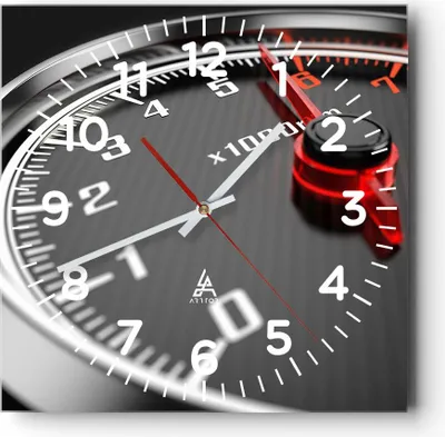 Produktbild von Wanduhr - Quadrat - Glasuhr - Tachometer Auto Pfeil - 30x30cm - Schleichendes Uhrwerk - Lautlos - zum Aufhängen bereit - Dekoration Modern - Wanddekoration aus Glas - C4AC30x30-2688
