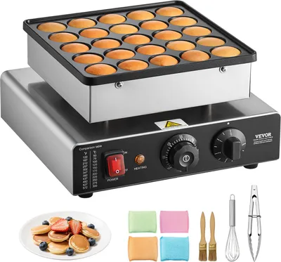 Immagine prodotto di VEVOR mini pancake maker olandese muffin waffle ferro con 43 mm di diametro, antiaderente in acciaio inox griglia poffertjes, elettrico mini pancake baker per la casa cucina ristorante