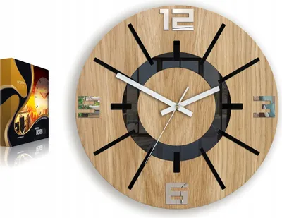 Produktbild von ModernClock, Wanduhr, Wohnzimmer, große Wanduhr aus Eiche, Alladyn schwarz