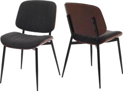 Produktbild von 2er-Set Esszimmerstuhl HWC-O44, Küchenstuhl Stuhl, Bugholz Stoff (370g/m²) Walnuss-Optik, dunkelgrau