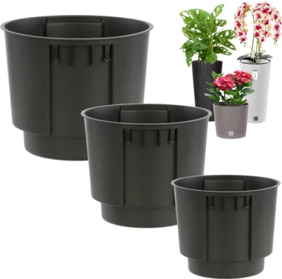 Produktbild von Set 3 Stück Topfeinsatz Blumeneinsatz Austauschbarer Einsatz Rund Topf Schwarz 4+7,5+15 L mit Griffen für Prosperplast-Töpfe (SET L, SET S)-für den Außen und Innenbereich, Hydratationsregulierung,