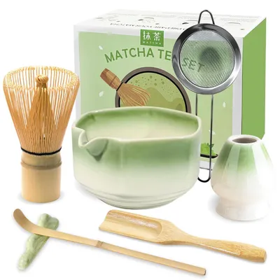 Produktbild von Matcha Besen Set 7-teilig mit Schale, Besenhalter, Sieb, Löffel - Grün