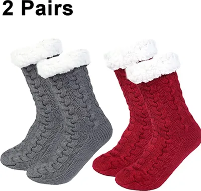 Produktbild von Paar Bodensocken für den Winter, gemütlich, flauschig, warm, Fleece, weich, bequem, dick, rutschfest, für Weihnachten
