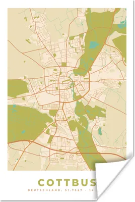 Produktbild von MuchoWow® Poster Karte - Cottbus - Jahrgang - Karte 80x120 cm - Papierdruck