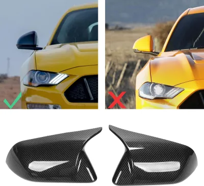 Immagine prodotto di 2 coperture per specchietti retrovisori esterni sinistro e destro stile clacson di ricambio per Ford Mustang 2015-2022, fibra di carbonio