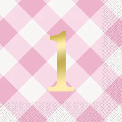 Produktbild von 16 Sevietten 1. Geburtstag Vichy Karo rosa Folie