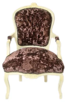 Produktbild von Casa Padrino Barock Salon Stuhl Braun Velour Stoff / Creme - Antik Design Möbel