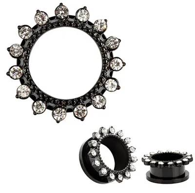 Obrázok produktu pre Huacan Sada rozšírení do piercingu pre jazyk, 16 mm, čierna, strieborná, s krištáľom