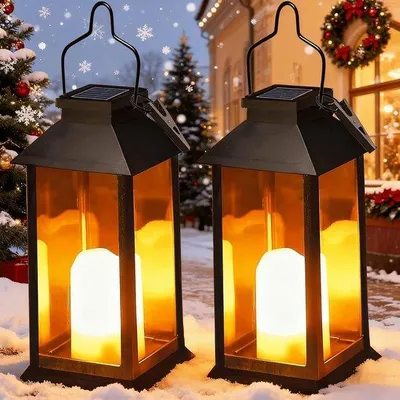 Zdjęcie produktu dla Zestaw dwóch zewnętrznych lamp solarnych - Wodoodporne lampy stołowe i ścienne z efektem płomienia - Idealne na taras, balkon i do altany ogrodowej