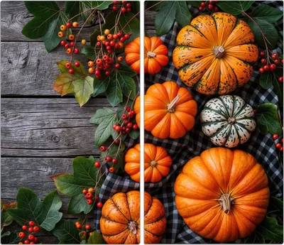 Produktbild von Spritzschutz Herdabdeckplatte Schneidebrett aus Glas Herbstlicher Kürbis 2-Teilig (60x52cm)