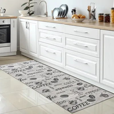 Produktbild von Küchenläufer I Gelrücken I Schriftzug I grau, schwarz Größe - 80 x 300 cm
