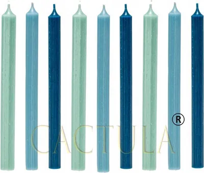 Image de Lot de 9 bougies de table longues Cactula de 28 cm – Couleurs tendance : bleu jade, bleu clair et bleu foncé