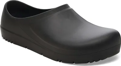 A black Birkenstock Profi Birki 2.0 clog is shown from a side-angle on a white background.