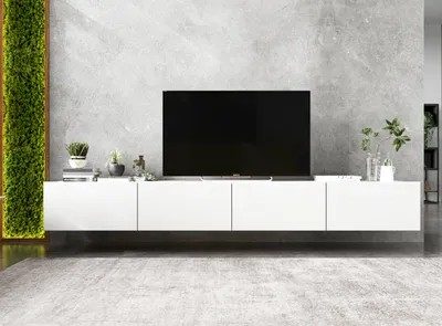 Produktbild von 2 Stk Hängende TV-Schrank 2 x Enjoy TV Loft Style Hängeschränke Hängend Modern Lindner Möbel 240cm x 30cm x 35cm Farbe: Weiß matt - Weiß matt