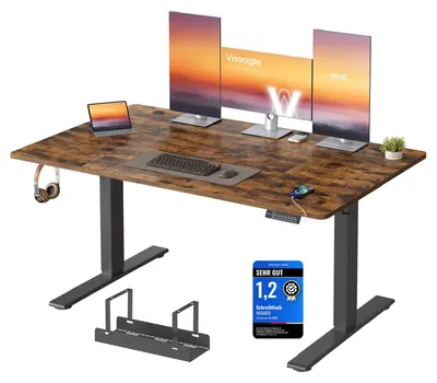 Produktbild von VASAGLE Höhenverstellbarer Schreibtisch, 140 x 80 cm, USB-C-Anschluss – Vintagebraun