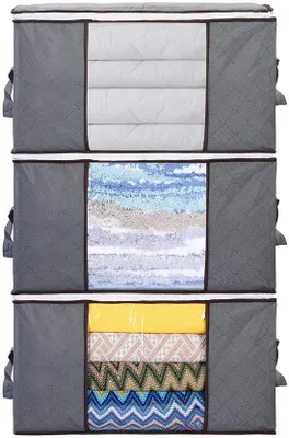 Produktbild von Ibenzoa® Aufbewahrungsbeutel 90 L, 3er-Set – 60 x 44 x 35 cm, dreilagiges Vlies mit verstärktem Tragegriff & Sichtfenster für Bettdecken, Kissen, Kleidung