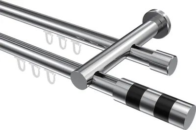 Produktbild von Interdeco Innenlaufstange / Gardinenstange mit Innenlauf Chrom, Typ Platon Mavell (Zylinder Bicolor), 20 mm Ø 2-läufig, 240 cm