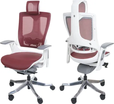 Two views of an ergonomic office chair against a white background.