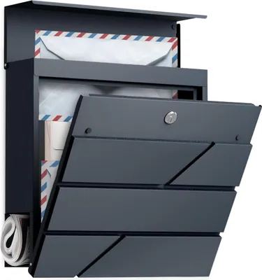 Produktbild von Avalo Briefkasten Edelstahl Anthrazit mit Zeitungsfach und Schloss - Inkl. Montagematerial & 2 Schlüssel - Wandbriefkästen