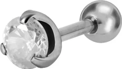 Produktbild von Tragus Micro Barbell Piercing Stahl Mit Zirkonia Stein Weiss 2mm BRBCJ-ST - 5.0 Millimeter