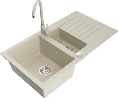 Produktbild von Mexen Matias 1,5-Becken-Granitspüle mit Abtropffläche und Mischbatterie Telma, Beige - 6502-69-670200-69