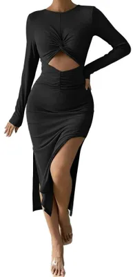 Produktbild von Solidchoice – Elegantes, langes Wickelkleid mit langen Ärmeln und Schlitz für Damen