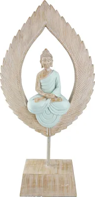Zdjęcie produktu dla Gilde Skulptur, Feder, "Meditation", Buddhamotiv, Kunstharz, naturfarben, VE 2, L. 6.5 cm, B. 15.5 cm, H. 31.5 cm 52607 4063387526071