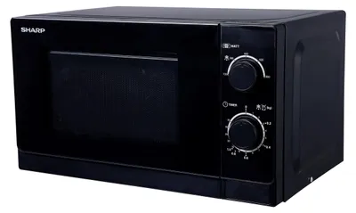 Produktbild von Sharp R200BKW Solo Mikrowelle 20 L 800 W 5 Leistungsstufen 35 Minuten Timer Auftaufunktion Energiesparmodus Glasdrehteller 25,5 cm Schwarz