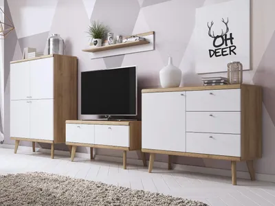 Produktbild von Wohnzimmer-Set PIRMO 1 riviera eiche / weiß