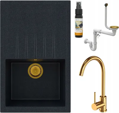Produktbild von Granitan | Granitspüle ERIS - Gold - Hochwertig - Inklusive Küchenarmatur - Platzsparend