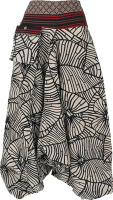 Produktbild von Bedruckte Haremshose, Pluderhose mit Breitem Gewebtem Bund - Modell 9, Damen, Schwarz, Baumwolle, Hosen