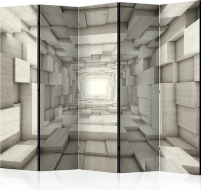 Produktbild von Akusticher Raumteiler 3D Effekt Abstrakt Foto Paravent 225x172 cm beidseitig auf Vlies-Leinwand bedruckt Akustikschaum Trennwand Spanische Wand Sichtschutz Home Office Tunnel Holz a-B-0098-z-c