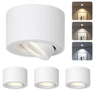 Productafbeelding van Opbouwspot plafondspot dimbaar led - 7 W - 3 kleurtemperaturen - Aluminium wit - Ø 80 x 50 mm - Set van 4