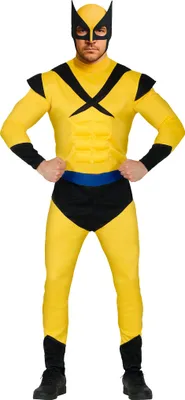 Immagine prodotto di Figura supereroe giallo figura avventura scultura costume carnevale mascherata giallo nero blu costume fantasia fumetto eroe avventura festa, taglia: 52 - 54 (L) colore: giallo / nero