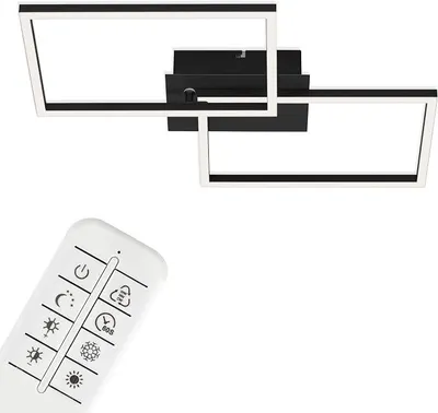 Productafbeelding van Plafondlamp met afstandsbediening, dimbaar, instelbaar van warmwit tot neutraalwit, lamp, LED plafondlamp, woonkamerlamp, slaapkamerlamp, keukenlamp, 50x38,8x7,8 cm, zwart