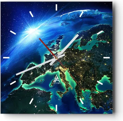 Produktbild von Wanduhr - Quadrat - Glasuhr - Nacht raum welt ansicht - 40x40cm - Schleichendes Uhrwerk - Lautlos - zum Aufhängen bereit - Dekoration Modern - Wanddekoration aus Glas - C3AC40x40-2816
