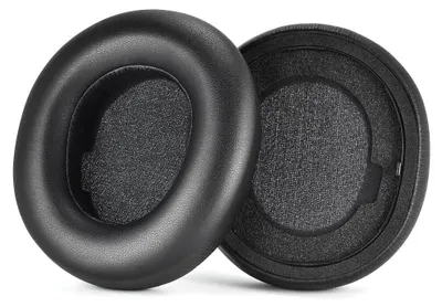 Two black ear pads for headphones are shown on a white background.