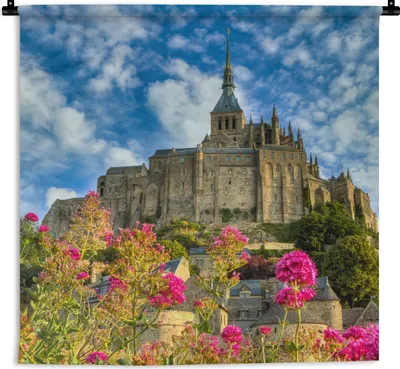Produktbild von MuchoWow® Wandteppich Wandbehang Schloss - Blumen - Frankreich 150x150 cm Tapisserie Dekoration Wandtuch - Wohnaccessoires - Modernes