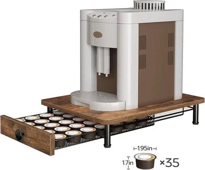 Produktbild von Famanu Kaffeekapselhalter aus Metall mit Schublade, rustikaler brauner Oberfläche, 35 Kapsel Kapazität für Küche oder Büro