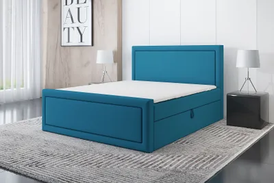 Produktbild von Boxspringbett GERI 160x200 mit 2 Bettkästen, Bonell-Matratze und Topper. Möbel vom Hersteller- Handarbeit! Bett Komplett-Set mit Matratze, Bettkasten & Kopfteil. Modern und robust.