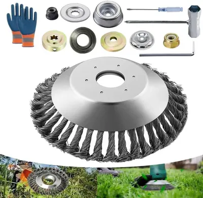 Productafbeelding van 8-inch borstel voor wilde kruiden - Stalen draad bosmaaierkop voor mos en onkruid - Schijf & borstel voor bosmaaiers