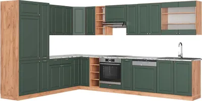 Produktbild von Eckküche Vicco Fame-Line Grün-Gold Landhaus/Goldkraft Eiche 347 x 257 cm, AP Marmor, Model 47346
